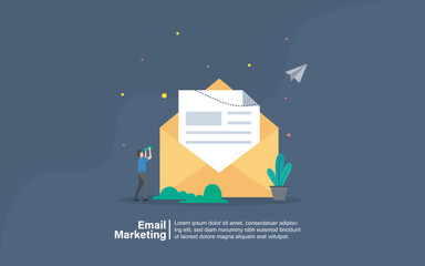 Email marketing concept with people character for web landing page template, banner, presentation, social, and print media. Business flat design vector illustration.