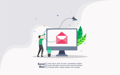 Concept sending and receiving mail messages, social network, Electronic mail message concept as part of business marketing. Suitable for web landing page, ui, mobile app, banner template.