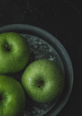 Fresh green apples, top view. Food concept