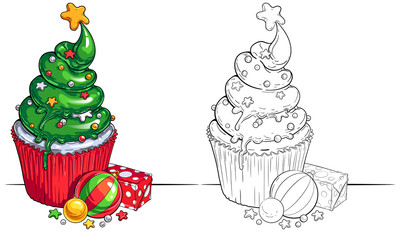 Christmas Tree Dessert vector illustration set. Isolated on white. For clothes and graphic design, prints, posters, package, stickers, greeting cards, menu, invitations. Christmas and New Year design