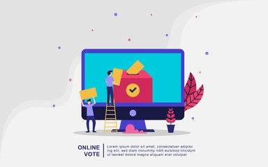 Illustration concept online voting and election, e-voting internet system, people give online vote and putting paper vote in to the ballot box vector illustration concept.