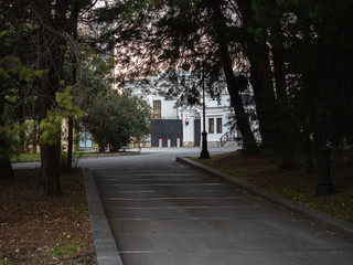 Parking bollards at the black gate fencing protection