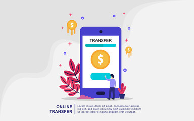 Illustration concept of online transfer. payment using smart phone application and bank account credit card, online banking, Online money transfer illustration, financial transaction, mobile wallet.