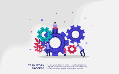 Teamwork process illustration concept. Coworking, freelance, teamwork, communication, interaction, idea, independent activity concept. Can use for, landing page, template, ui, web, mobile app, banner