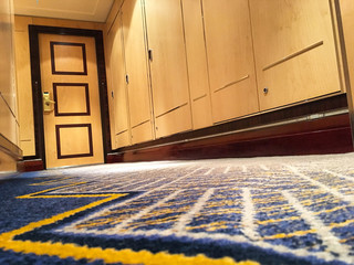 Elegant Artdeco Art Deco style interior carpet design in hallway corridor aisle  on luxury cruise...