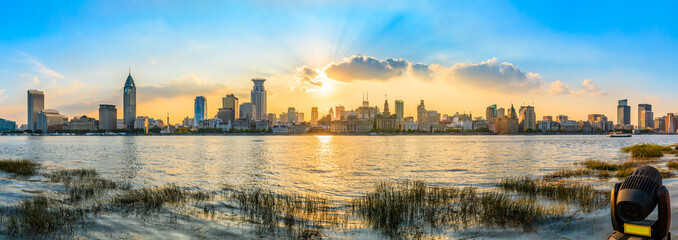 City skyline and sunset beautiful sky in Shanghai