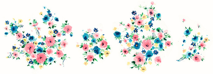 Flowers watercolor illustration.Manual composition.Big Set watercolor elements.