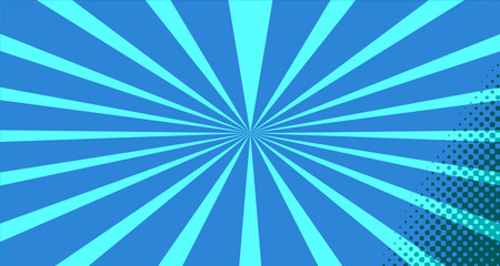 Vintage colorful comic book background. Blue blank bubbles of different shapes. Rays, radial, halftone, dotted effects. For sale banner for your designe 1960s. With copy space eps10.