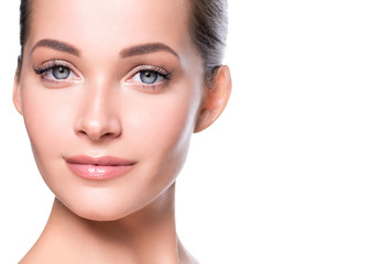 Obraz na płótnie Canvas Beautiful woman face natural make up healthy skin close up beauty eyes