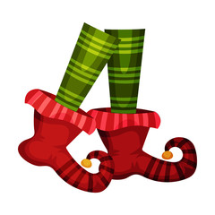 Elf Legs in Striped Green Socks and Funny Shoes With Jingle Bell Vector Item