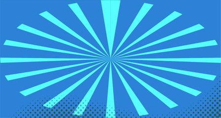 Vintage colorful comic book background. Blue blank bubbles of different shapes. Rays, radial, halftone, dotted effects. For sale banner for your designe 1960s. With copy space eps10.