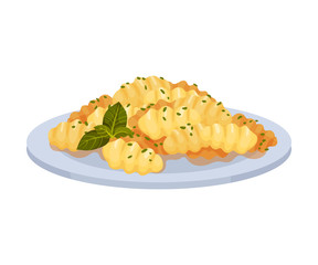 Prepared Pasta With Gnocchi Elements Served On Plate Vector Illustration
