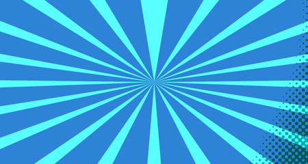 Vintage colorful comic book background. Blue blank bubbles of different shapes. Rays, radial, halftone, dotted effects. For sale banner for your designe 1960s. With copy space eps10.