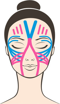 Kinesiology taping Concept Female Face Closeup