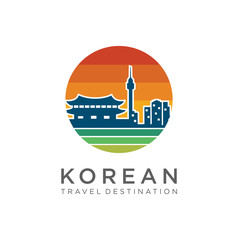 Korean Logo Design . Korea Logo Vector . Korea Travel Landmarks . Korea Tourism Logo Vector Stock