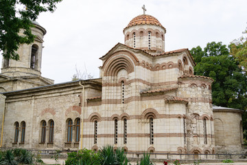 Fototapeta na wymiar Gorgeous facade of the old Church St. John Baptist in Kerch, Crimea. Famous Church St. John Baptist built in 8th century. Russia