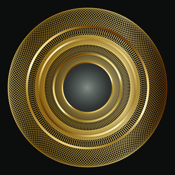 Decorative golden round frame on black background. Luxury mandala in ethnic style. Oriental circular vintage illustration. Arabic, Islamic, moroccan, asian, indian native african motif.