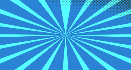 Obraz premium Vintage colorful comic book background. Blue blank bubbles of different shapes. Rays, radial, halftone, dotted effects. For sale banner for your designe 1960s. With copy space eps10.