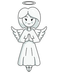 Guardian Angel Woman Cartoon Icon Hand Drawn Coloring Page