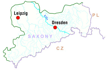 Map of Saxony in Germany - rivers