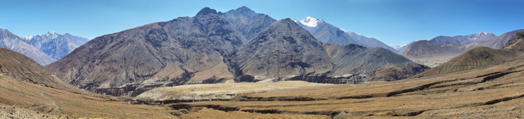Mountain range of Himalayas in Nubra valley from Khardung La Pass road