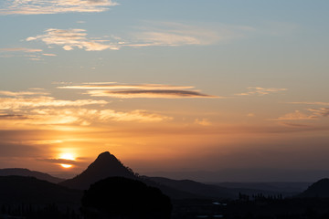 Sunrise above Monte Formaggio, Mazzarino, Caltanissetta, Sicily, Italy, Europe