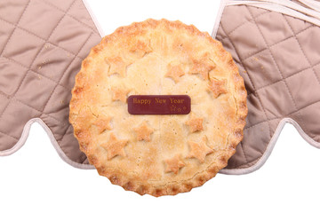 New Year Apple Pie On White Background