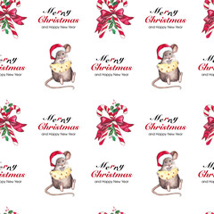Seamless Pattern with Christmas Symbol. Watercolour Illustration.