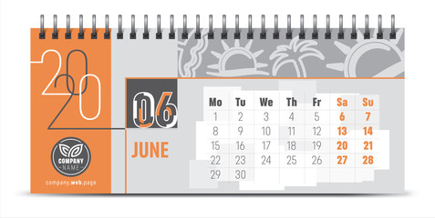 Calendar template for 2020 year. Vector and typographic planner diary in minimalist style.