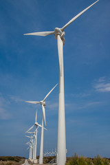 Row of wind turbines, generating alternative electrical energy