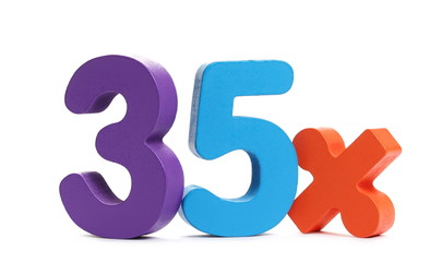 Business discount concept, sale advertisement with colorful number blocks and signs isolated on white background