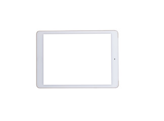 tablet white color with blank touch screen isolated on white background.