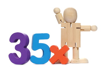 Business discount concept, sale advertisement with colorful number blocks and signs isolated on white background