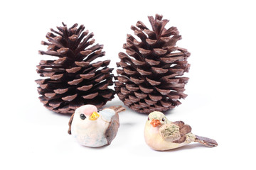 Artificial feather birds for decoration isolated on white