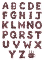 Alphabet made from coffee beans