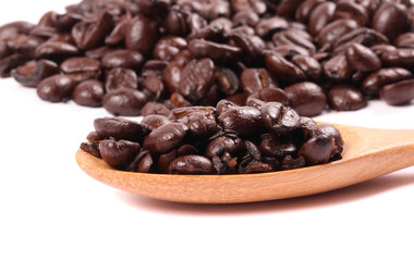 Coffee bean in wooden spoon