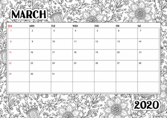 2020 Antisterss calendar planner, doodle coloring book