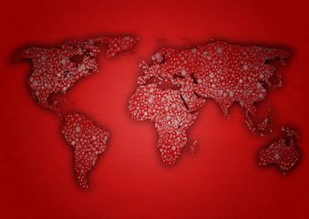 Red world map Christmas with Snowflakes Background