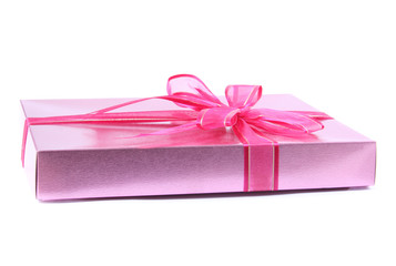Pink gift box with ribbon