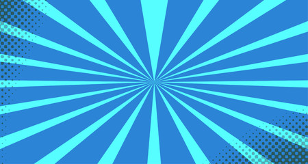 Vintage colorful comic book background. Blue blank bubbles of different shapes. Rays, radial, halftone, dotted effects. For sale banner for your designe 1960s. With copy space eps10.