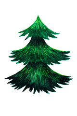 Watercolor green hand-drawn christmas tree isolated on white. Stock raster illustration.