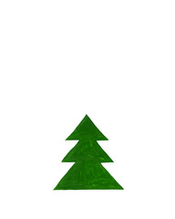Hand drawn greeting card template with christmas tree isolated on white background. A small green tree in geometric style made from green triangles. Stock raster illustration with place for text.