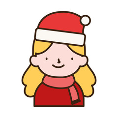 merry christmas little girl with scarf and hat of santa