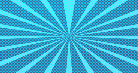 Vintage colorful comic book background. Blue blank bubbles of different shapes. Rays, radial, halftone, dotted effects. For sale banner for your designe 1960s. With copy space eps10.