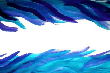 Blue watercolor lines frame with empty white central space background