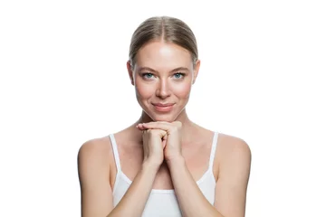 Portrait of nice model woman isolated on white background