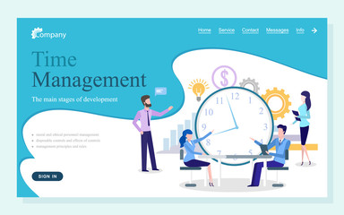 Time management, principles and rules, effects of control. Teamwork collaboration, finance strategy, business success, employees marketing vector. Website or webpage template, landing page flat style