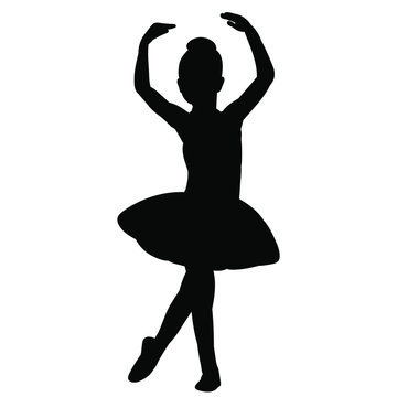 vector, isolated, silhouette of a girl child ballerina dancing