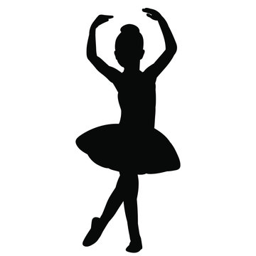 Vector, Isolated, Silhouette Of A Girl Child Ballerina Dancing