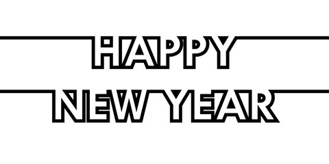 Happy New Year - greeting card, invitation, poster, flyer - black continuous outline letters - vector